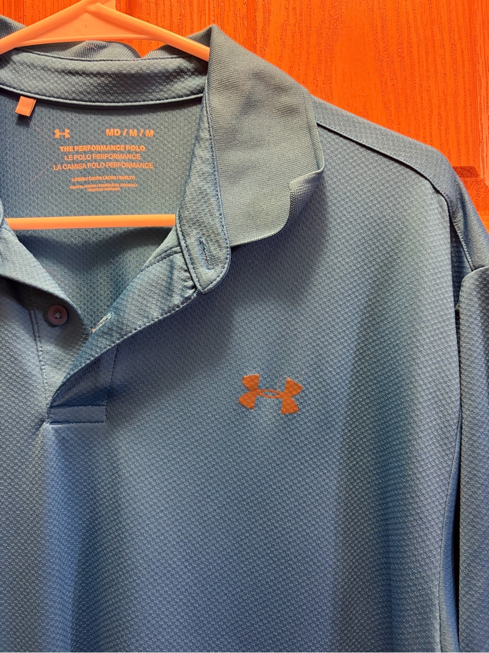 Under Armour Men's Polo Shirt in Light Blue with Orange Logo